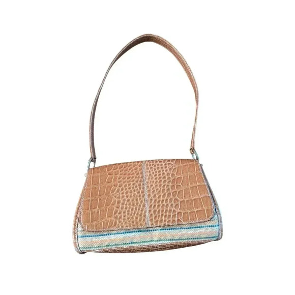 Liz Claiborne Shoulder Bag Purse Faux Crocodile with Multi-Color Jute - Picture 1 of 10